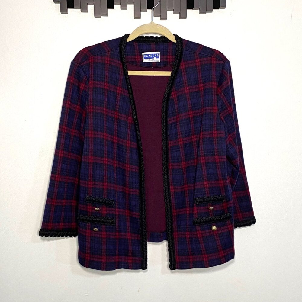 Cape Cod Sportswear Womens Plaid Open Cardigan Jacket Size 16 XL Red & Blue